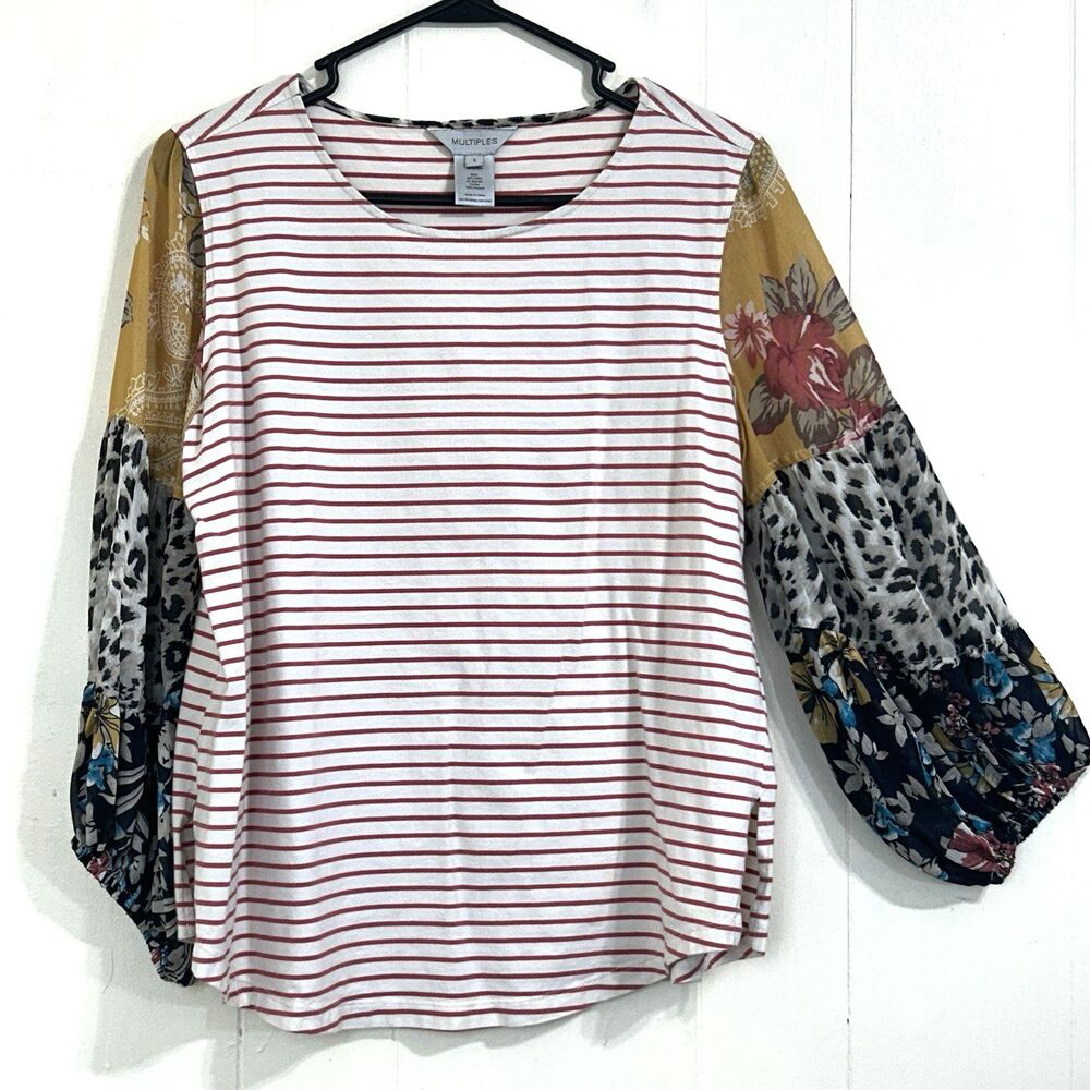 Multiples Multicolor Knit Top Size S Striped Mixed-print Balloon Sleeves Relaxed